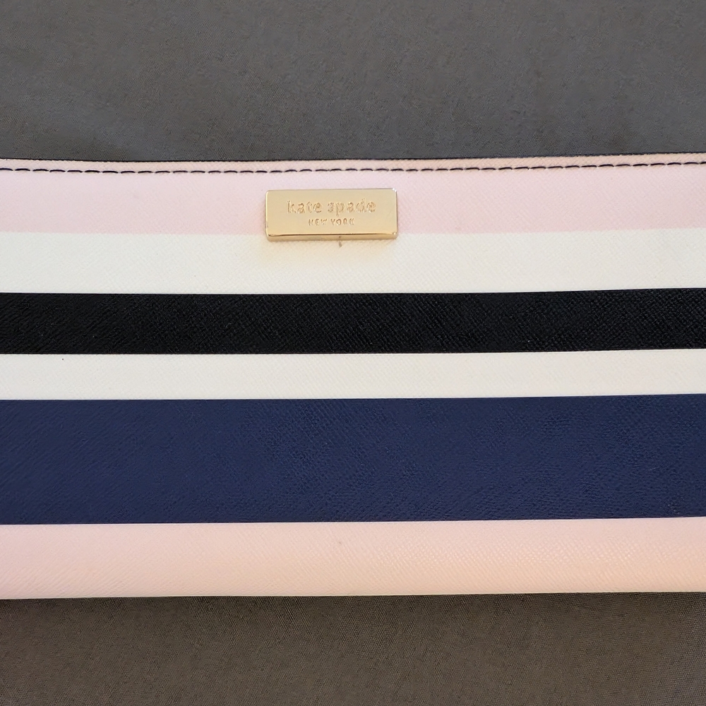 Kate Spade Striped Wallet in Pink, Black, and Blue